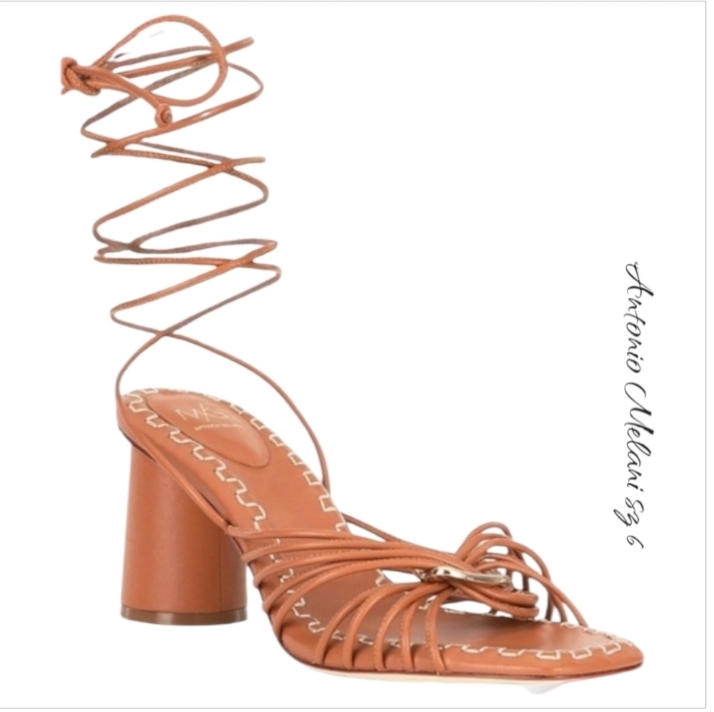 Antonio Melanix M.G. Basic Leather Strappy Ankle Wrap Block Heels Sandals